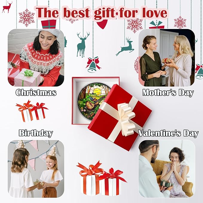 Stained Glass Window Hanging, Frog Playing Guitar Suncatcher Diamond Glass Panel Funny Sun Catchers Decor for Birthday for Women, Men, Wife, Aunt, and Mom 11.8x11.8 in