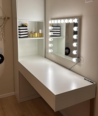 Kottova Vanity Mirror with Lights,27.6 x21.6'' Large Makeup Mirror, 3 Color Modes,Touch Control, USB Charger Port, Hollywood Lighted Mirror with 18 Dimmable LED,Metal Frame,Plug in