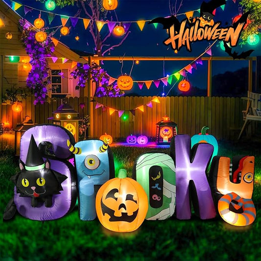 8.7 FT Long Halloween Inflatable Spooky Pumpkin Outdoor Decoration, Holiday Decorations Built-in White LED Light Blow Up Halloween Decorations for Yard, Garden, Lawn,Holiday, Party