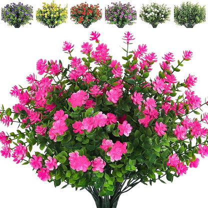 RECUTMS Artificial Flowers Outdoor Artificial Fake Flowers Fake Greenery Fake Plants Faux Outdoor Plastic Plants UV Resistant Shrubs Boxwood Plant Eucalyptus Hanging Basket Home Garden Decor (Pink)