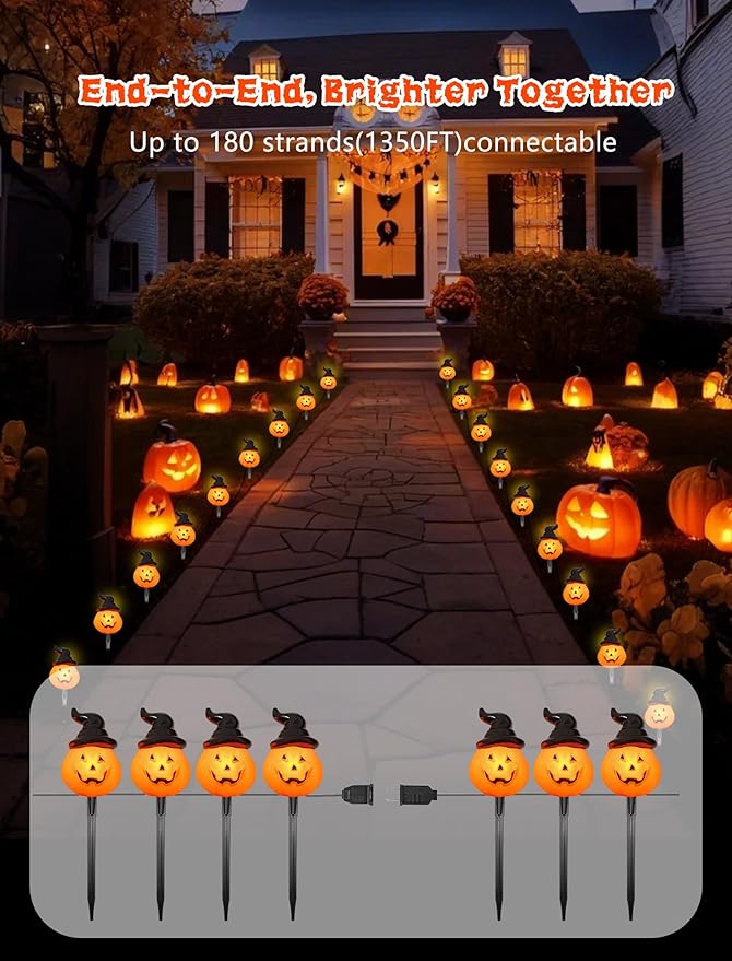 Halloween Pumpkin Pathway Lights Outdoor, 4PCS Jack O Lantern Pumpkin Light with Stake,Outdoor LED Walkway Lights Lights for Halloween Driveway Garden Yard Lawn Lights Decor