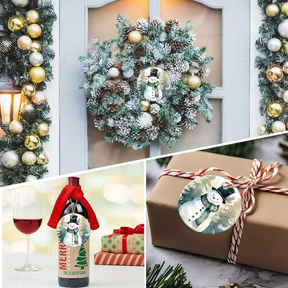 Snow Gentleman Ornaments Winter Holiday Round Ceramic Colorful Hanging Ornament Christmas Keepsake Decor for Xmas Tree Winter Holiday Xmas Gift for Women Men 3"