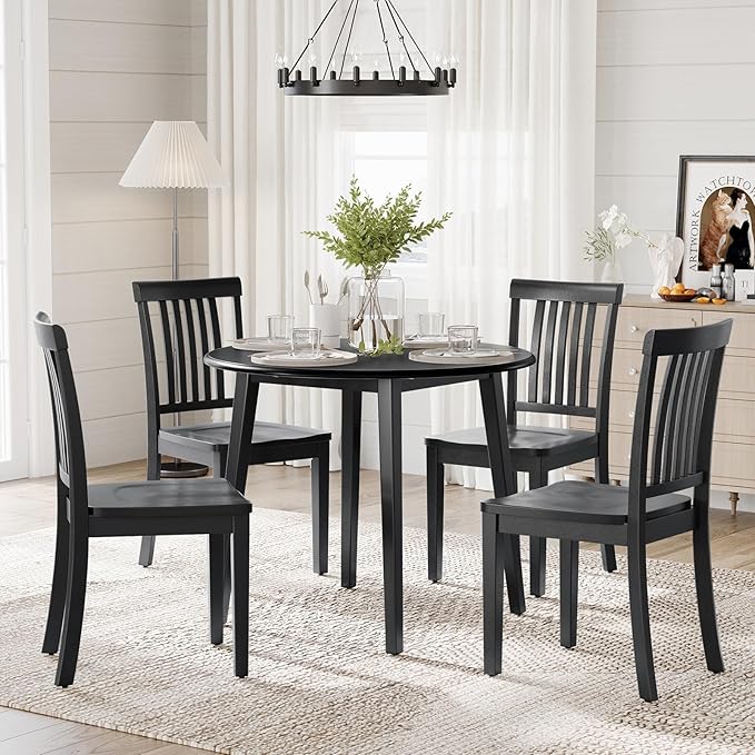 COLAMY Wooden Dining Chairs Set of 6, Solid Rubberwood Kitchen & Dining Room Chairs, High Spindle Back Windsor Style, Modern Dining Table Chairs, Non-Slip Foot Pads, Minimalist Home Furniture,Black