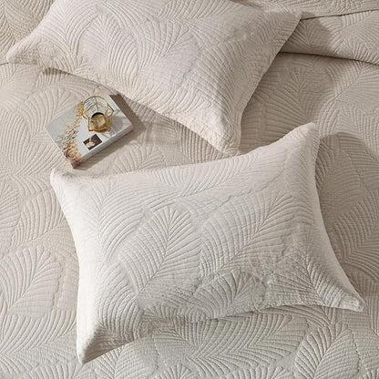 mixinni Beige Tropical Palm Tree Queen Size Quilt Set Soft Cotton Bedspread Coverlet Bed Cover-Queen Size