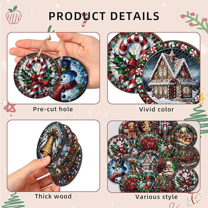 Suzile 36 Pcs Christmas Wooden Ornaments Vintage Christmas Decoration Oil Painting Round Ornaments Retro Santa Claus Gingerbread Man Hanging Decoration for Xmas Farmhouse Home Winter Party