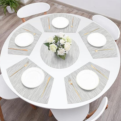 SHACOS Wedge Placemats Set of 8 Woven Vinyl Placemats for Round Table Place Mats Wipe Clean Non Slip Table Mats, Gray White