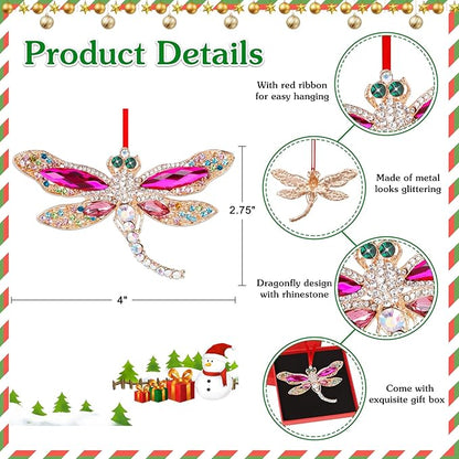 WhatSign Pink Metal Dragonfly Ornaments for Christmas Tree - Dragonfly Christmas Ornament Decorations Keepsake Gifts for Women Girls