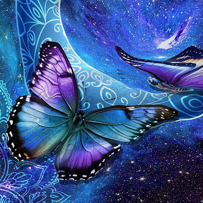 AILONEN Butterfly Shower Curtain, Mystic Moon Cloth Bath Curtain Set for Teen Adults Bathroom,Beautiful Purple Butterfly Starry Night Shower Curtain Liner,72" W*72" H