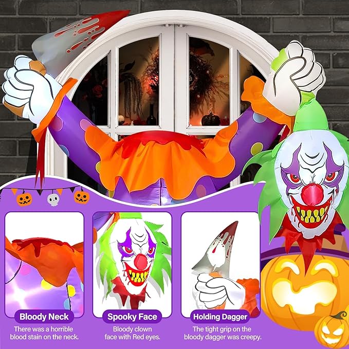 4.5FT Halloween Inflatables with LED Light, Kalolary Halloween Window Blow up Decorations Scary Clown Inflatable Halloween Window Inflatables for Outdoor Garden Holiday Party Decor