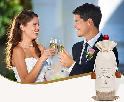 Wedding Wine Bag, Engagement Gifts for Couples, Cotton Linen Wine Gift Bag With Drawstring, Mr and Mrs Marriage Wedding Gifts, Bridal Shower Gift for Women Besties Friends, Bachelorette Party-31