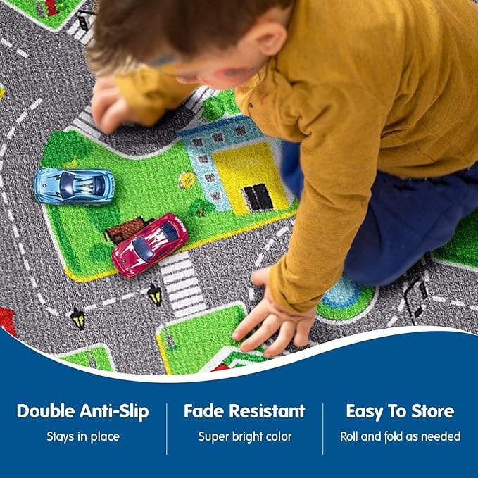 Booooom Jackson Car Rug City Life Great for Kids Toy Cars, Play Learn and Have Fun Safely - Kids Rug Baby Children Educational Road Traffic Play Mat for Bedroom Play Room Game Safe Area(59X78.74Inch)
