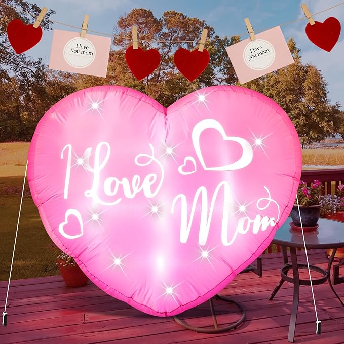 VIHOSE 3.9 Ft Mother's Day Inflatables Decoration I Love Mom Blow Up Decor Heart LED Lights Inflatable Decor for Outdoor Yard Garden Lawn Decoration Mom Gifts Party Supplies
