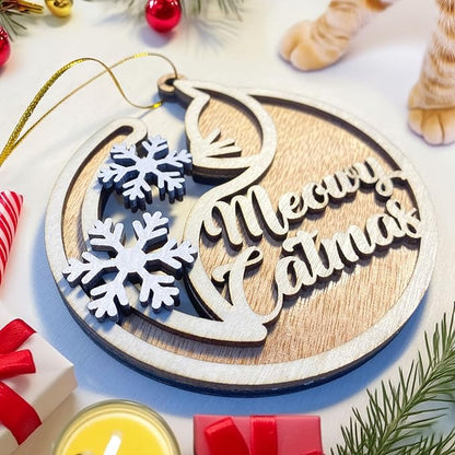 Meowy Catmas Wooden Christmas Ornament - Festive Cat-Themed Holiday Decoration for Cat Lovers - 2024