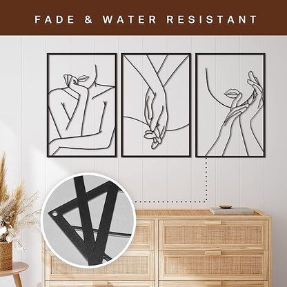 Vivegate Minimalist Female Body Single Line Metal Wall Art Decor - 18"X12" 3 Packs Women Body Abstract Minimalist Lines Wall Signs for Hanging Bedroom wall decor