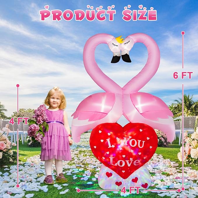 6FT Valentines Day Inflatables Couple's Swan with Love Heart, LED Lighted Valentines Blow up Yard Decorations, Romantic Valentines Day Decor for Party Anniversary Wedding Propose Garden Lawn