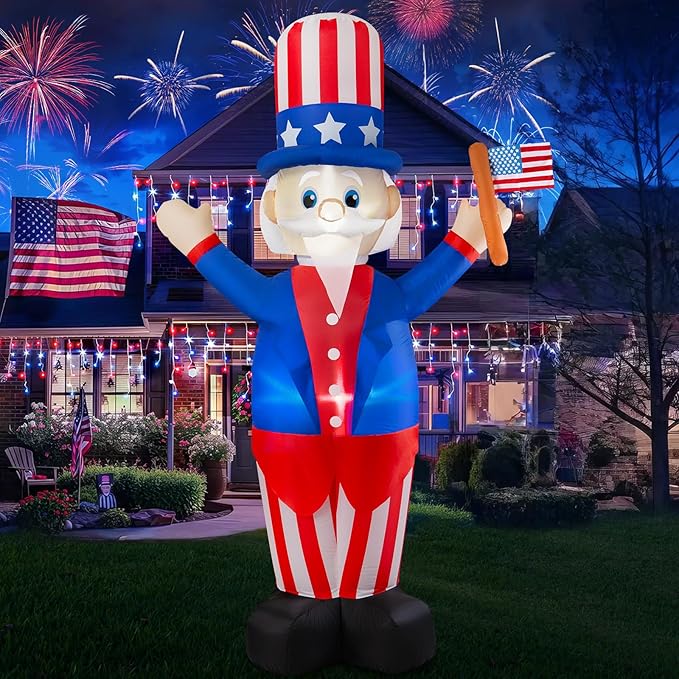 4th of July Inflatable Uncle Sam Decorations, 6FT Fourth of July Decorations Patriotic Independence Day Inflatable Built-in LED Lights for Memorial Day Celebrations Outdoor Yard Garden Decor