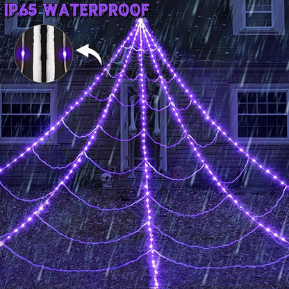 Halloween Spider Web Lights Decoration 250 LED Light up Spider Webs Halloween Decorations Outdoor with 59" Large Spider & 3.53 oz Stretch Cobweb 16.4 Ft Giant Web with 8 Modes (Purple)