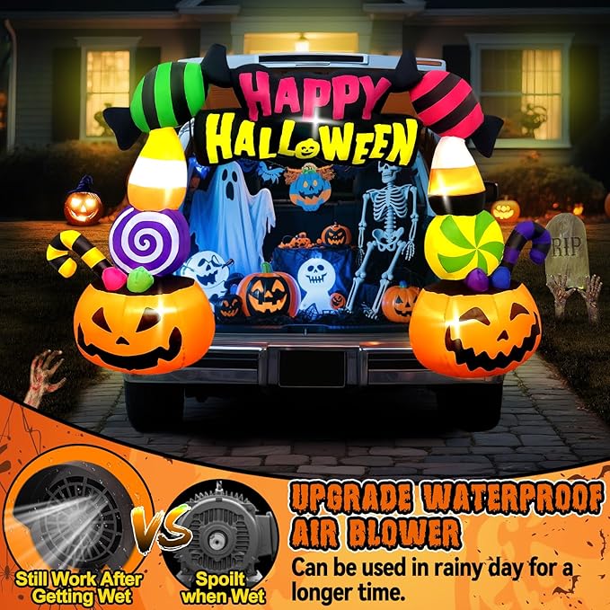 Kalolary 6FT Height Halloween Inflatables Trunk or Treat Car Decorations, Candy Pumpkin Arch Blow up Decorations with Built-in LED Lights Up for Halloween Party Lawn Yard SUV Car Luggage Decor