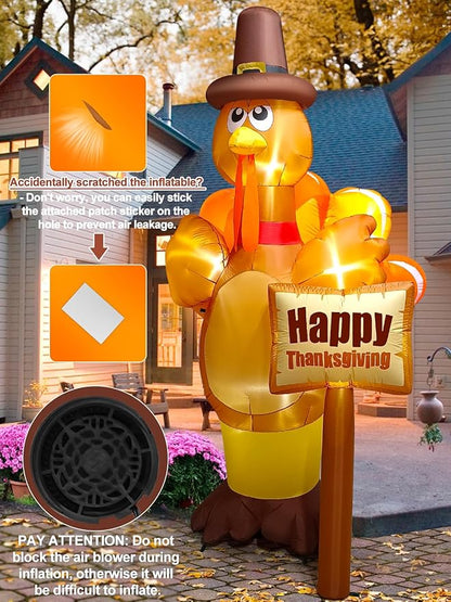 9FT Thanksgiving Turkey Inflatable with LED Light, Kalolary Fall Turkey Blow up Inflatable Happy Thanksgiving Day Outdoor Decoration Autumn Lawn Yard Inflatable for Harvest Day Home Thanksgiving Party