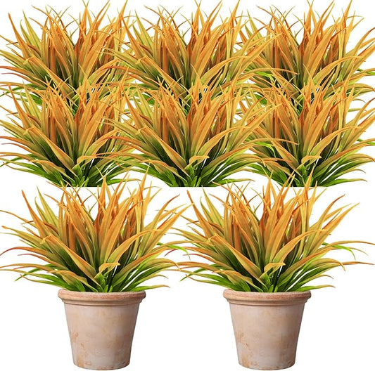 Artificial Fake Grass, 24 PCS Outdoor Faux Grasses Plastic Plants Greenery UV Resistant for Outside Home Windowbox Garden Office Patio Hanging Planter Front Porch Fall Décor (Yellow)