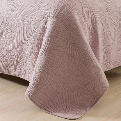 mixinni 3-Piece Modern Style Leaf Quilt Set Soft Cotton Bedspread Coverlet Set, Perfect for Him and Her (3pcs, Queen Size)