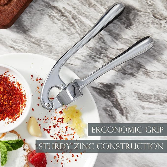 Premium Garlic Press, Professional Garlic Mincer, Easy to Squeeze and Clean, Rust Proof & Dishwasher Safe, Efficient Ginger Crusher - Sliver