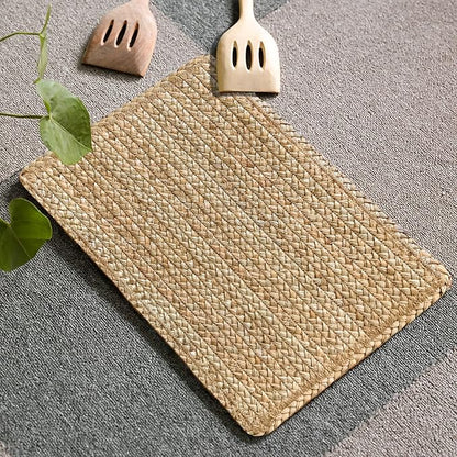 Woven Placemats Set of 4 Rattan Placemats Rectangle Natural Placemats Wicker Heavy Braided Straw Placemat Farmhouse Square Plates Place mats for Indoor/Outdoor Patio Table 17.7'' X 11.8''