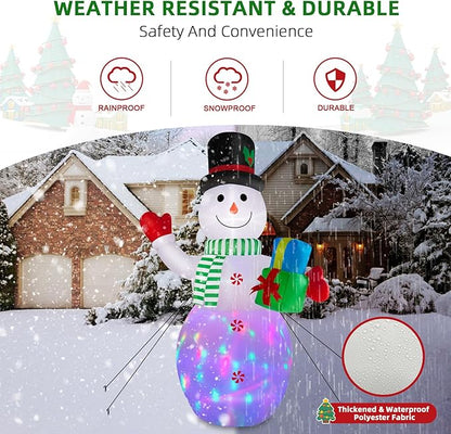 12FT Christmas Inflatables Snowman Outdoor Decorations, Giant Christmas Blow Up Snowman Inflatable Christmas Decorations with Rotating Colorful LED Light for Holiday Party Garden Yard Decor