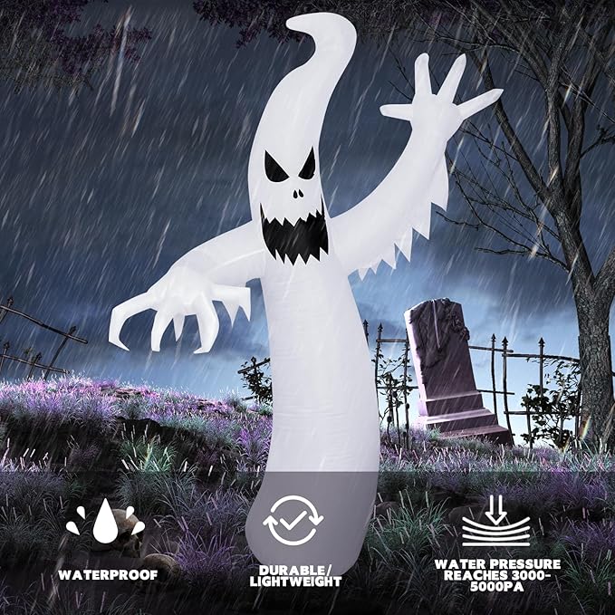 MGparty 8 FT Tall Halloween Inflatables Ghost Decorations Outdoor Indoor Blow Up Yard Decor with Built-in LED Lights Red Disco Lights for Lawn Garden Holiday Party