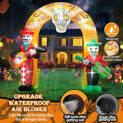 Kalolary 12FT Halloween Inflatables Archway, Day of The Dead Arch Inflatable with Build-in LED Lights Dia De Los Muertos Blow Up Yard Decoration Sugar Skull Halloween Outdoor Decors for Garden Lawn