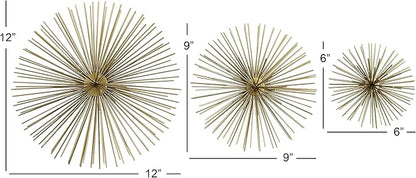 Deco 79 Metal Starburst 3D Short Spike Wall Decor, Set of 3 6", 9", 12"W, Gold