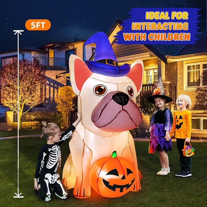 5Ft Halloween Inflatables Decorations Build-in Bright LEDs Blow Up Yard Pumpkin with Witch Hat Halloween Decorations Outdoor Clearance Decor for Holiday Party Indoor Garden Lawn Home