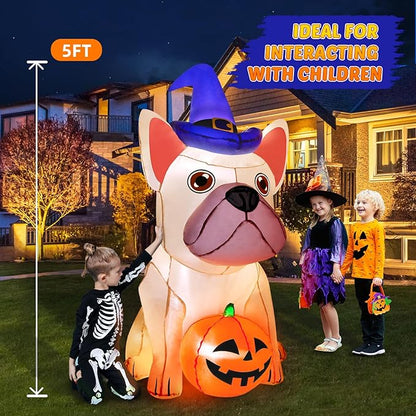 5Ft Halloween Inflatables Decorations Build-in Bright LEDs Blow Up Yard Pumpkin with Witch Hat Halloween Decorations Outdoor Clearance Decor for Holiday Party Indoor Garden Lawn Home