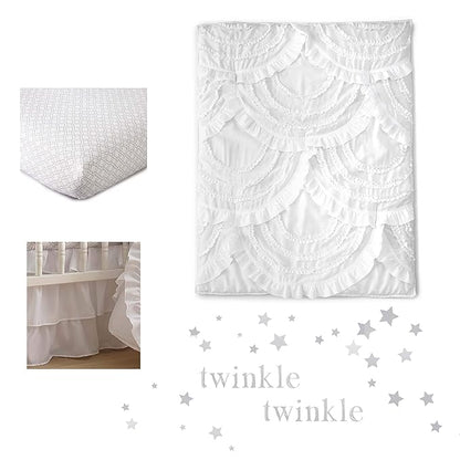 Levtex Baby - Skylar Crib Bed Set - Baby Nursery Set - White - Soft Cascading Ruffles - 4 Piece Set Includes Quilt, Fitted Sheet, Wall Decal & Crib Skirt/Dust Ruffle