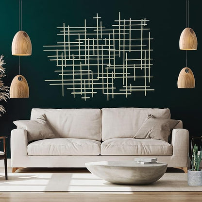 Bellaa 27079 Metal Wall Art Cross Geometric Abstract Modern Contemporary 3D Hanging Wrought Iron Minimalist Sculpture Living Room Outdoor Boho Farmhouse Home Decor Champagne Light Gold Large