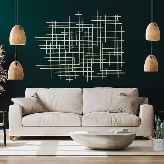 Bellaa 27079 Metal Wall Art Cross Geometric Abstract Modern Contemporary 3D Hanging Wrought Iron Minimalist Sculpture Living Room Outdoor Boho Farmhouse Home Decor Champagne Light Gold Large