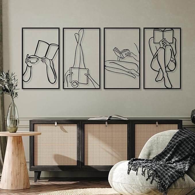 4 Pcs Metal Wall Art Decor Minimalist Abstract Woman Gold Wall Art Line Drawing metal line art Home Hanging Art Decor for Bedroom Kitchen Bathroom Living Room