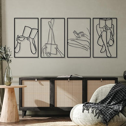 4 Pcs Metal Wall Art Decor Minimalist Abstract Woman Gold Wall Art Line Drawing metal line art Home Hanging Art Decor for Bedroom Kitchen Bathroom Living Room