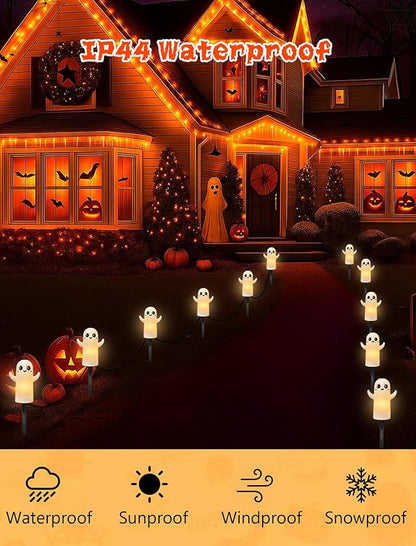 Halloween Ghosts Pathway Lights,4 Pack Ghosts Stake Lights with C7 Clear Bulbs,7Ft Extendable Waterproof Walkway Lights Halloween Decor for Yard Porch Lawn Pathway Garden