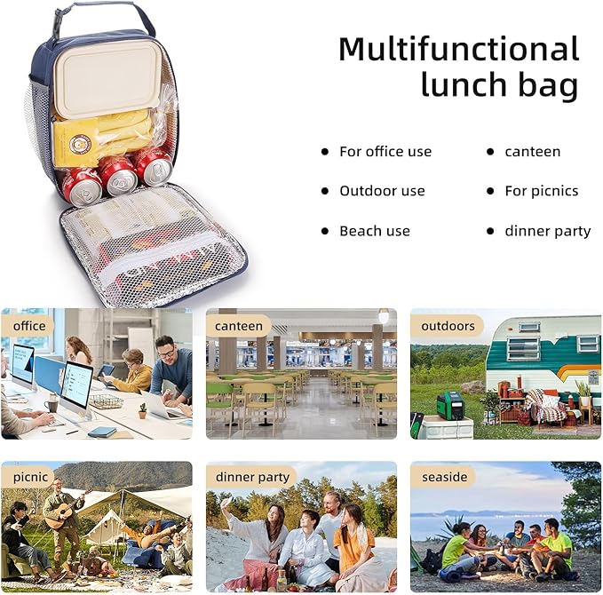 Lunch box Lunch bag for men women Insulated Lunchbox Lunch bags for Work Picnic Travel (Navy blue)