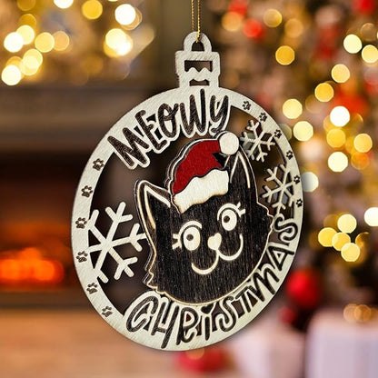 Black Cat Meowy Christmas Ornament - 2025 Christmas Tree Ornament for Black Kitten Enthusiasts - Cat Xmas Decor Tree Hanging Ornament- Cute Wooden Holiday Decoration