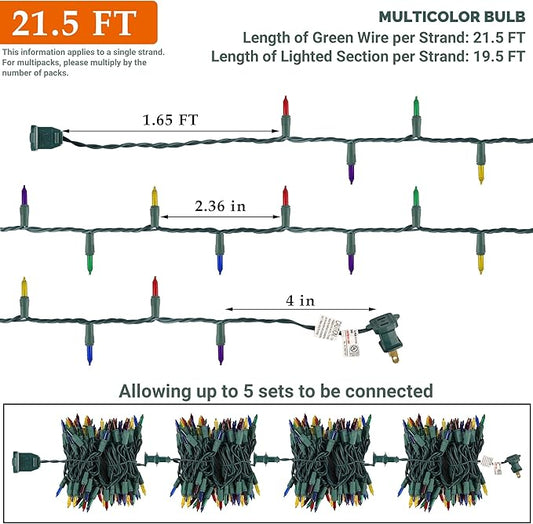 2 Pack Multicolor Christmas String Lights, 100 Count Each, Incandescent Mini Christmas Lights, Connectable Xmas Tree Light for Indoor Outdoor Garland Birthday Holiday Wedding Festival Party