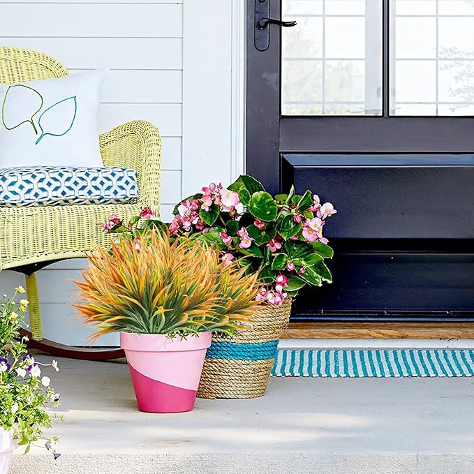 Artificial Fake Grass,12PCS Outdoor Faux Grasses Plastic Plants Greenery UV Resistant for Outside Home Windowbox Garden Office Patio Hanging Planter Front Porch Fall Décor (Yellow)