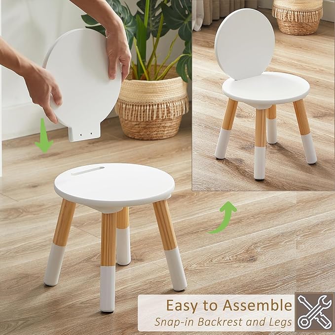 VECELO Kids Table and Chairs 3 Piece Set, Wooden Children Activity Furniture for Playroom and Classroom, Easy Assembly, White