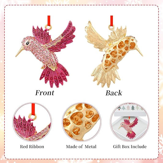 PETCEE Hummingbird Gifts for Women - Bird Christmas Tree Ornaments Decorations Pink Hummingbird Christmas Ornament Metal Bird Ornaments Keepsake Gifts for Women Friend Mother Wife Coworker Daughter