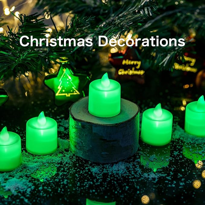 LANKER 24 Pack Flameless Led Tea Lights Candles, Flickering Green Battery Operated Electronic Fake Candles, Decorations for Party, Christmas, Halloween and Festival Celebration (Green)