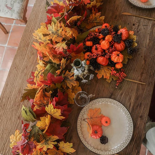 PARTY JOY 6PCS Orange Leaf Garland, 5.6Ft Halloween Garland Artificial Maple Leaf Autumn Hanging Fall Vines Thanksgiving Decorations Fall Decor