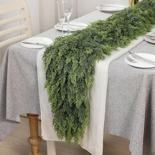 16FT Real Touch Cedar Garland for Fireplace - Artificial Christmas Garlands Realistic Faux Greenery Fake Pine Needles Garland for Holiday,Table, Window,Mantel,Stairs, Home,Indoor Outdoor Decor (1PCS)