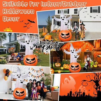 6FT Tall Halloween Inflatable Ghost&Pumpkin Inflatable Decoration with Build-in RGB Lights Blow Up Inflatables for Halloween Party, Yard, Garden, Lawn Decoration