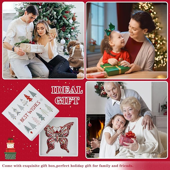 Whatsign Red Butterfly Ornaments - Hanging Decoration for Christmas Tree Monarch Keepsake Gifts for Women Girls Kids